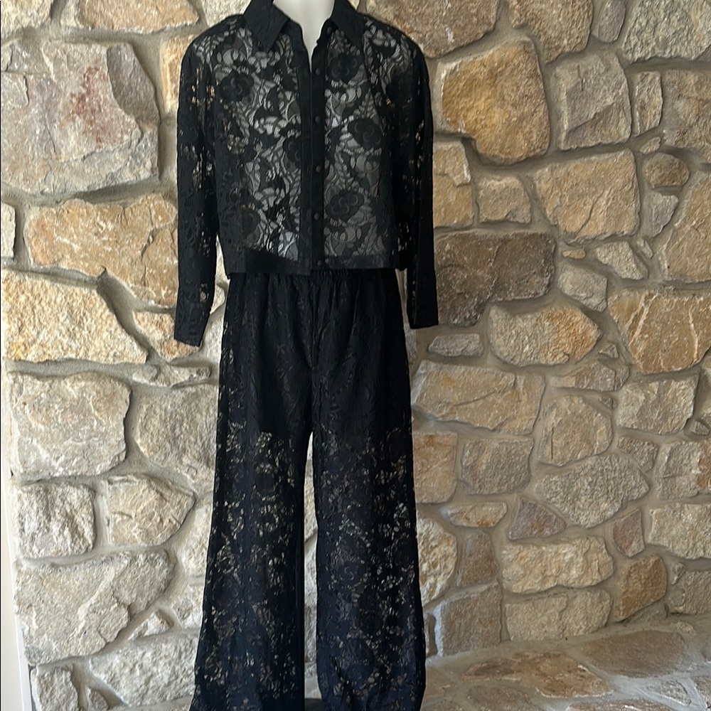 SHEIN Black Floral Lace Sheer Jumpsuit